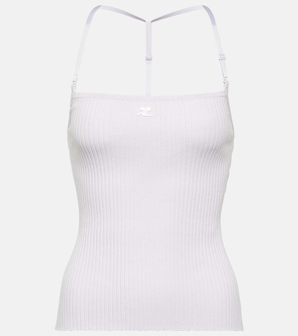 Courrèges Logo halterneck ribbed-knit tank top