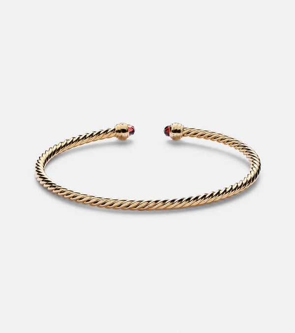 David Yurman Cablespira Flex 18kt gold cuff bracelet with garnets and diamonds