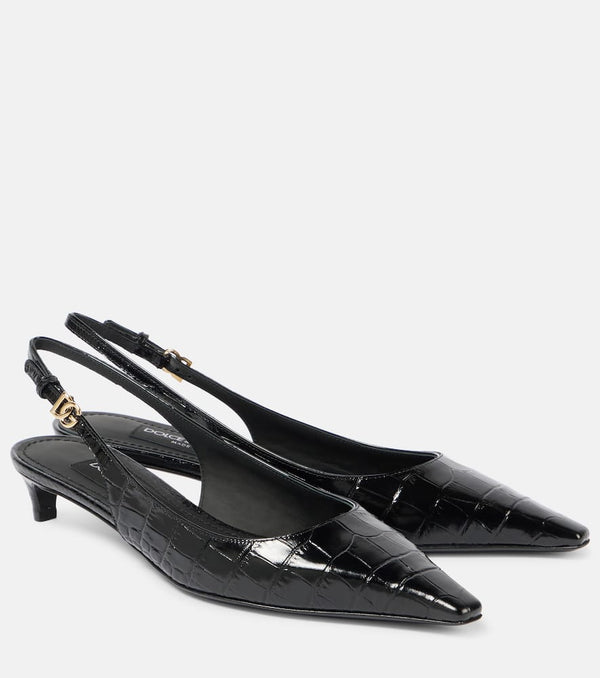 Dolce & Gabbana Croc-effect patent leather slingback pumps