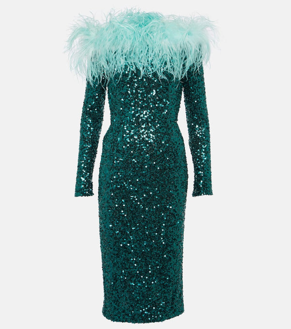 Dolce & Gabbana Feather-trimmed sequined midi dress