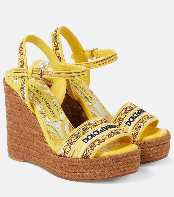 Dolce & Gabbana Majolica leather-trimmed espadrille wedges