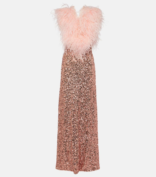 Dolce & Gabbana Sequined V-neck feather-trimmed gown