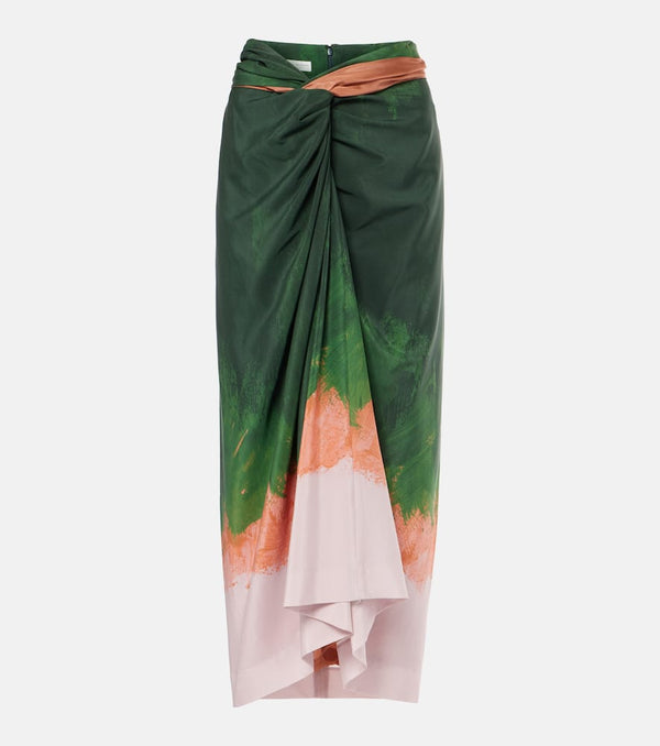 Dries Van Noten Draped printed silk-blend midi skirt