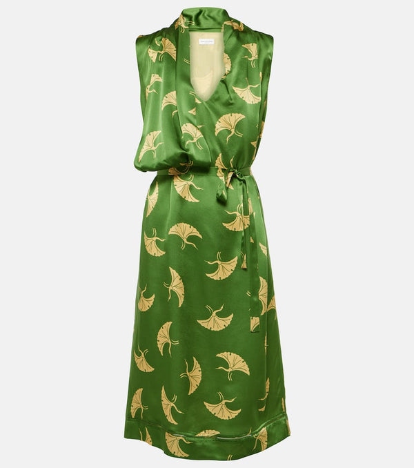 Dries Van Noten Printed silk satin wrap dress