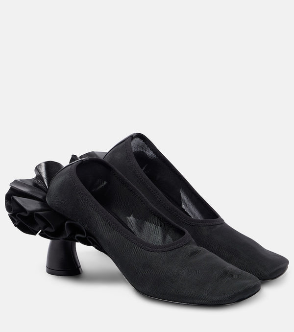 Dries Van Noten Ruffled leather-trimmed mesh pumps