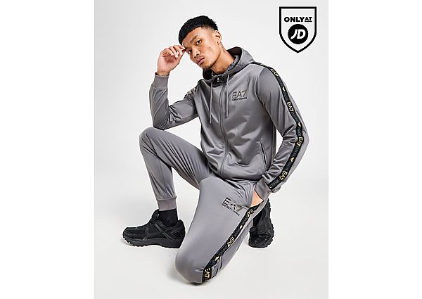 EA7 Emporio Armani Tape Poly Full Zip Hooded Tracksuit  Grey