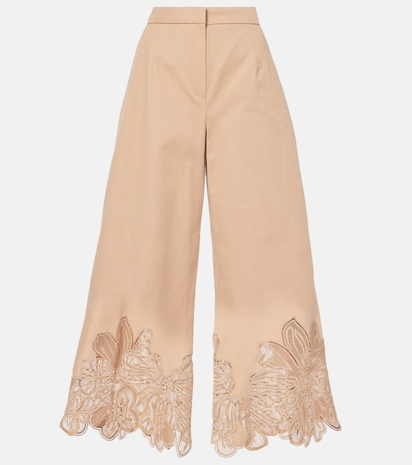 Elie Saab Embroidered gabardine cropped wide-leg pants