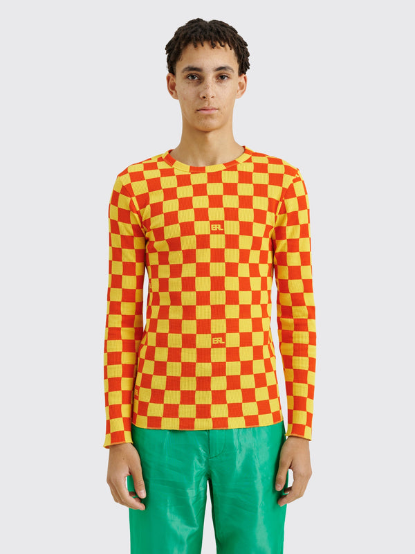 ERL Checker Print Waffle Longsleeve T-shirt Orange