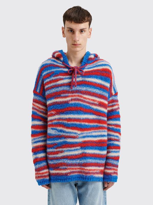 ERL Oversized Alpaca Knit Hoodie Red Blue