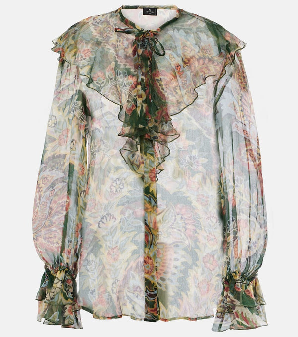 Etro Printed ruffled silk blouse