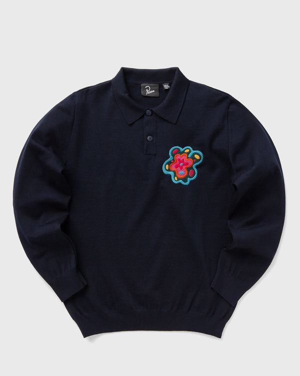 By Parra Flower blob knitted polo pullover blue