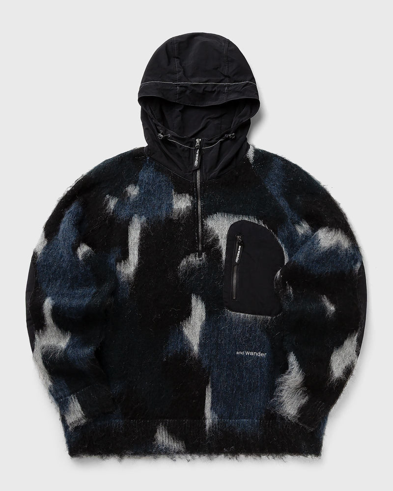 And Wander Mix Color Shaggy Knit Hoodie black