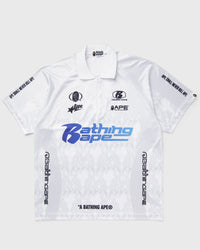 A Bathing Ape Flame Pattern Overall Print HALF ZIP Relax FIT POLO Shirt white