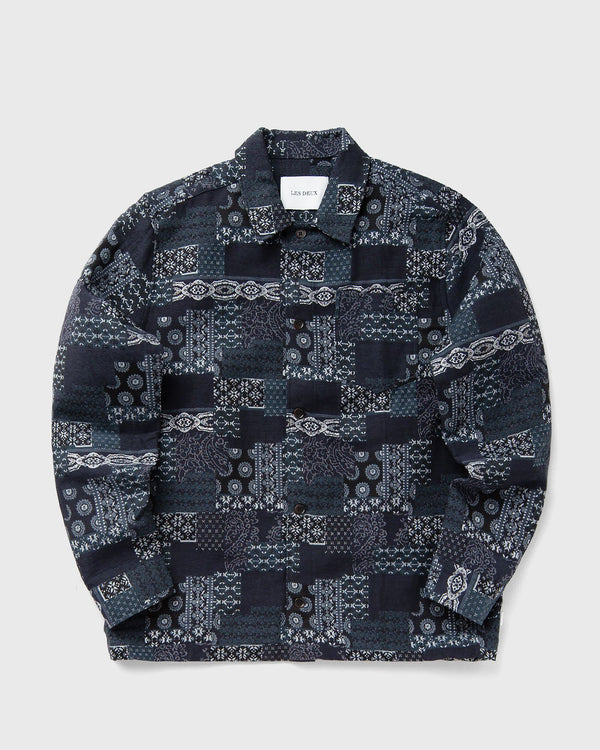 Les Deux Layton Contrast Jacquard Overshirt blue