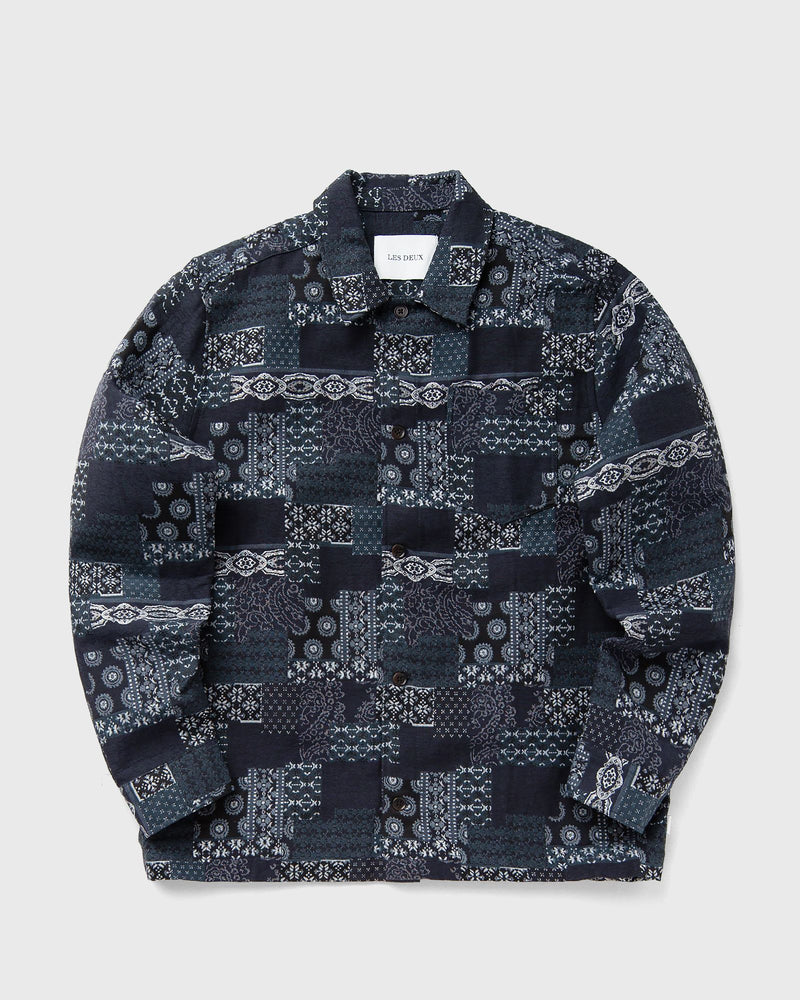 Les Deux Layton Contrast Jacquard Overshirt blue