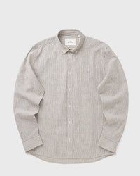 Les Deux Konrad Stripe Cotton Linen Shirt Brown|white