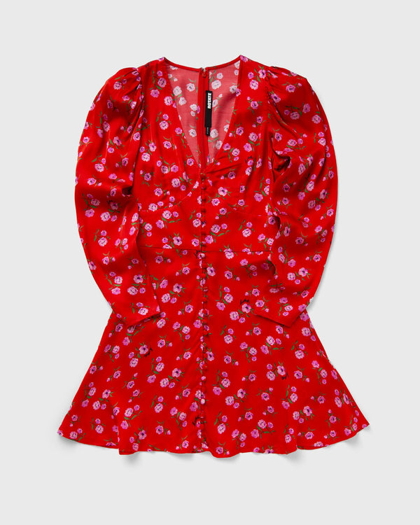 ROTATE Birger Christensen PRINTED V-NECK MINI DRESS red