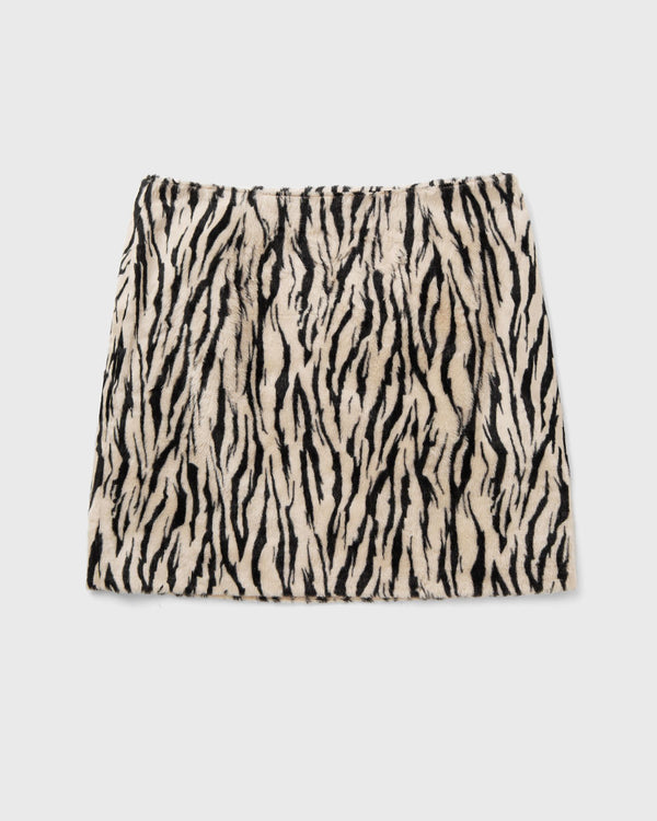 ROTATE Birger Christensen PRINTED FAUX FUR SKIRT black|beige