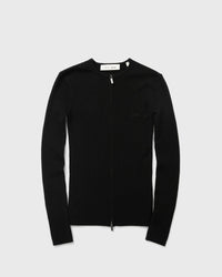 Fear of God Essentials Womens Signature Rib Knit Fitted Long Sleeve Zip Up Tee Black