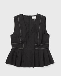 Ganni Stretch Cotton V-Neck Pocket Blouse Black