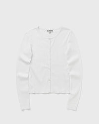 Ganni Compact Pointelle Rib Jersey Ls Button Top White