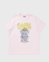 Ganni Basic Cotton Jersey Tee Cowboy Bear Print pink
