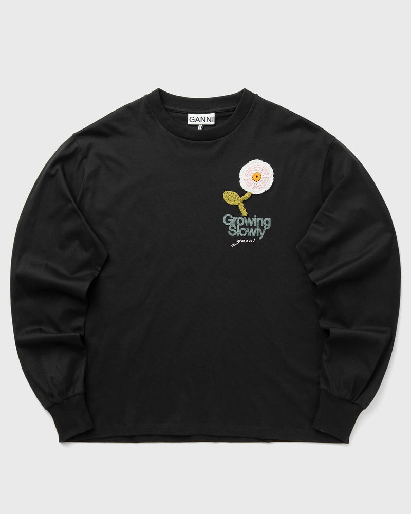 Ganni Basic Cotton Jersey Long Sleeve Crochet Patch Black
