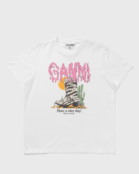 Ganni Basic Cotton Western Zebra Boot Tee White
