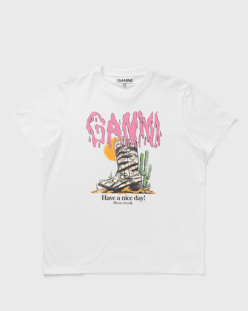 Ganni Basic Cotton Western Zebra Boot Tee White