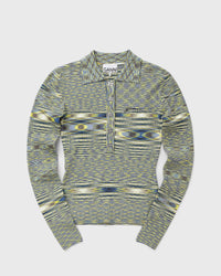 Ganni Spacedyed Knit Polo Green
