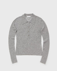 Ganni Sheer Wool Ribbed Polo Grey