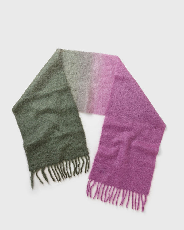 Ganni Mohair Gradient Fringed Scarf green