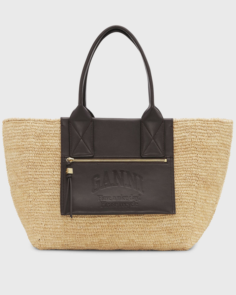 Ganni Easy Shopper Medium Raffia brown|beige