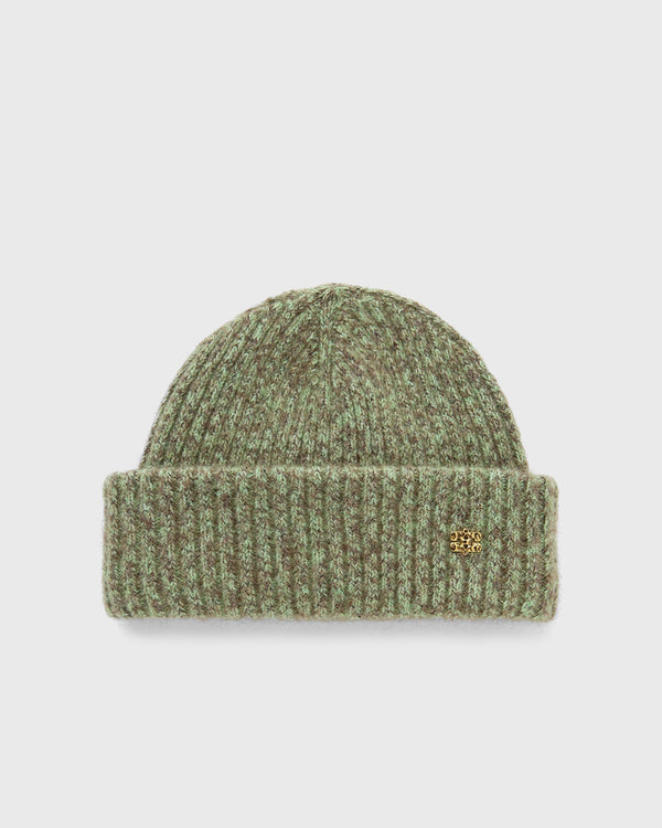 Ganni Melange Brushed Mohair Beanie green