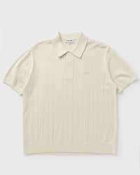 Lacoste Fluid Ribbed Knit Polo Collar Sweater Beige