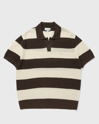 Lacoste Short Sleeved Striped Polo Collar Sweater Brown|white