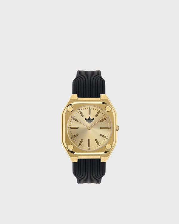 Adidas IP Gold SST Case Gold Dial Black Silicone Strap gold