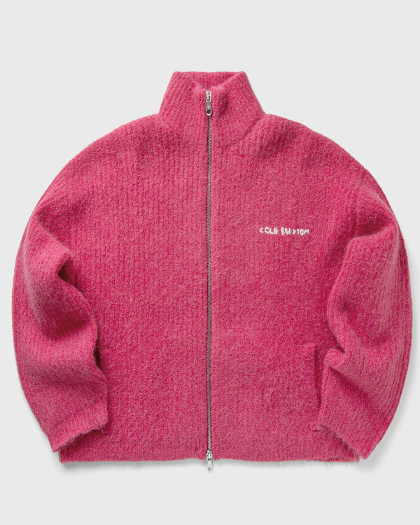 Cole Buxton EMBROIDERED RIB KNIT ZIP THROUGH pink