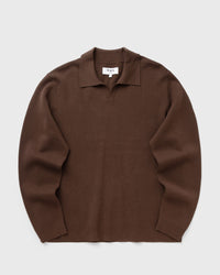 Wax London Carter OPEN Collar POLO Milano KNIT brown