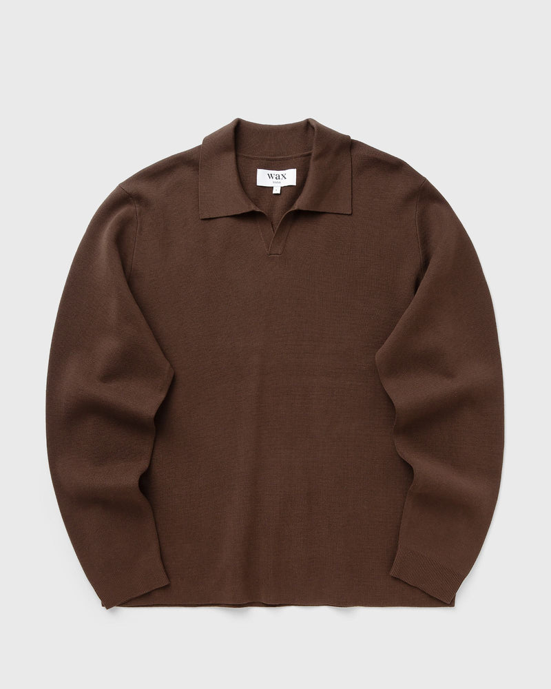 Wax London Carter OPEN Collar POLO Milano KNIT brown