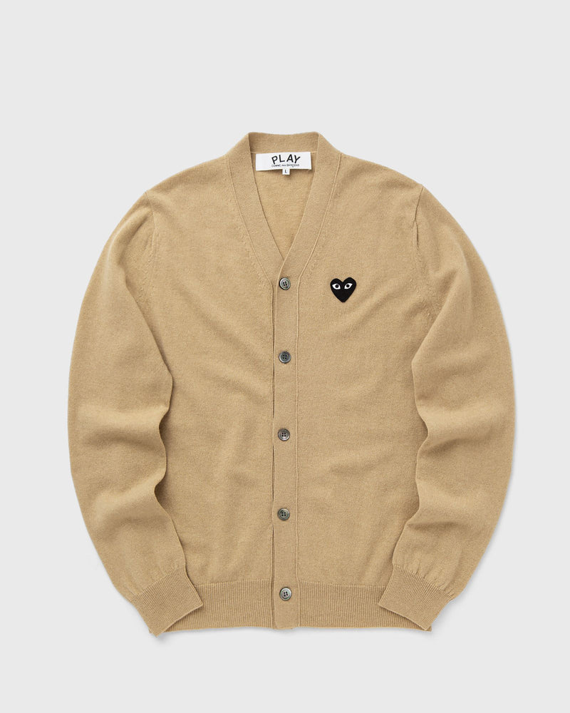 Comme des Garons Play V-NECK CARDIGAN BLACK EMBLEM KNIT beige