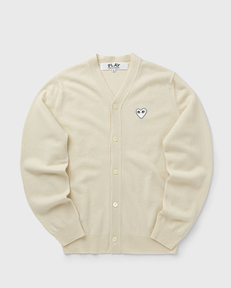 Comme des Garons Play V-NECK CARDIGAN WHITE EMBLEM KNIT beige