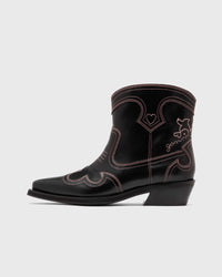 Ganni Low Shaft Embroidered Western Boot Oleatex Black