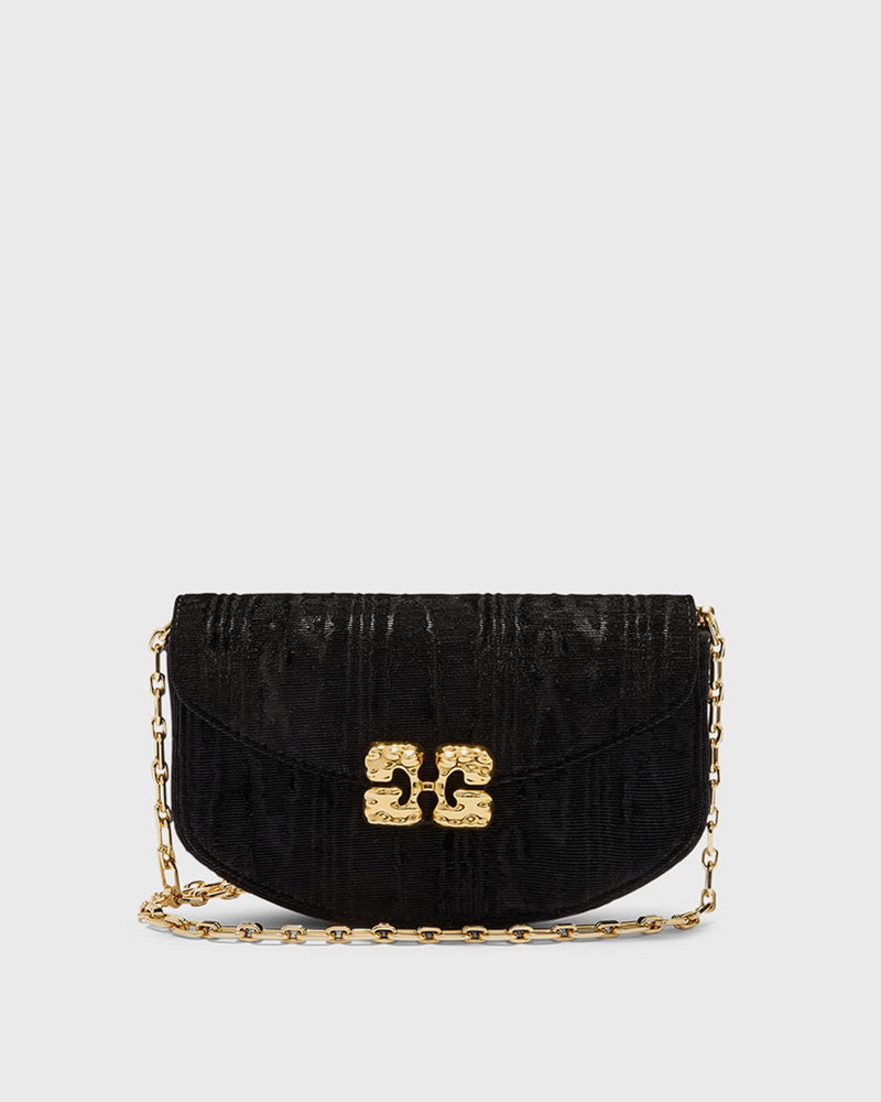 Ganni Lulu Wallet On Chain Velvet Moire Black