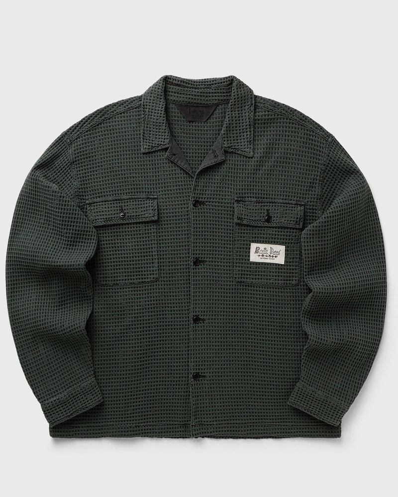 Brain Dead Waffle Button Front Shirt green