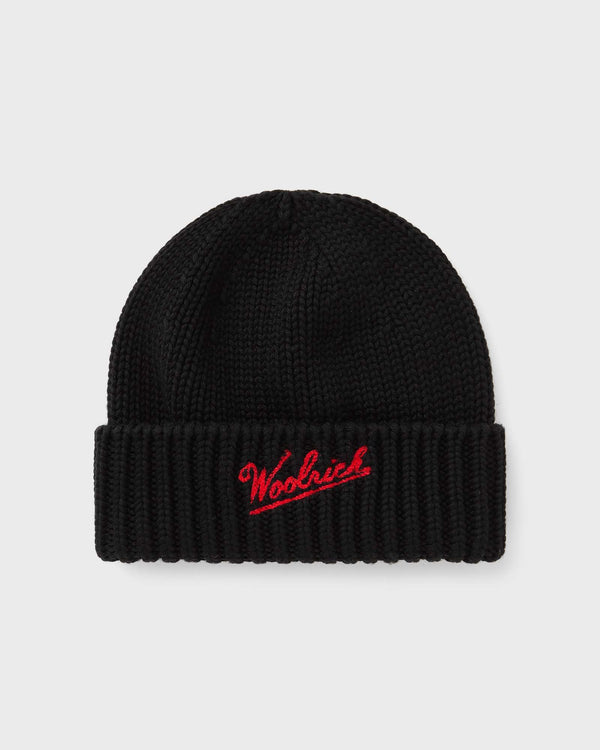 WOOLRICH MERINO WOOL LOGO BEANIE black