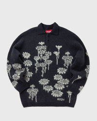 032c Melting Daisies KNIT LS POLO Shirt black