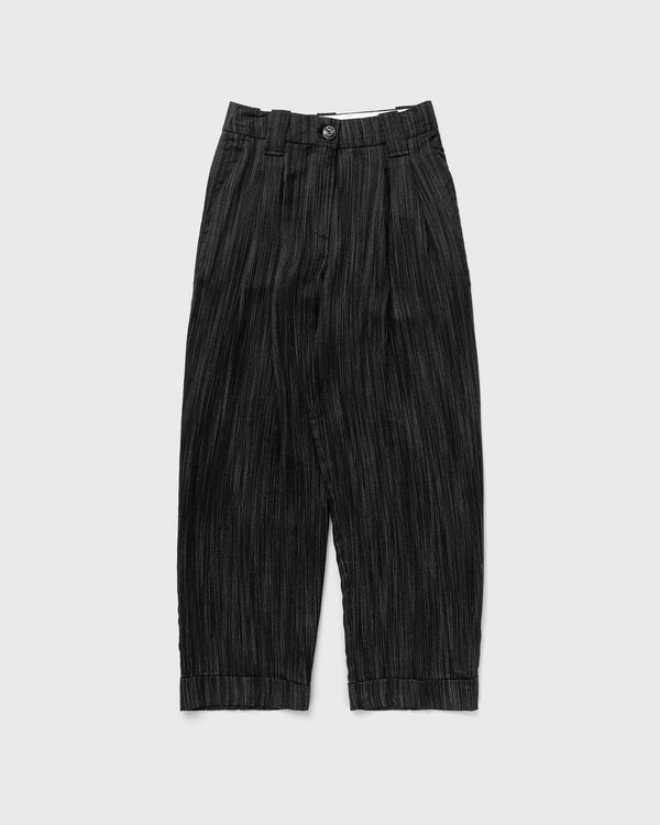 Ganni Drapey Stripe Suiting Mid Waist Pleat Pants black