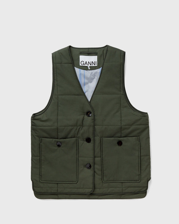 Ganni Quilt Boxy Vest green