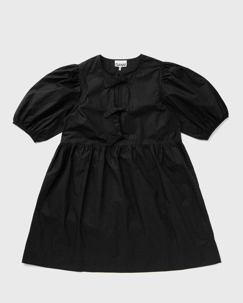 Ganni Cotton Poplin Tie String Mini Dress black